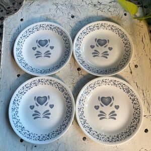 4 Corelle Blue Hearts 6.75” Bread Plates